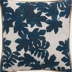 Coussin d'extérieur à motif feuilles de figuier 45x45cm - bleu