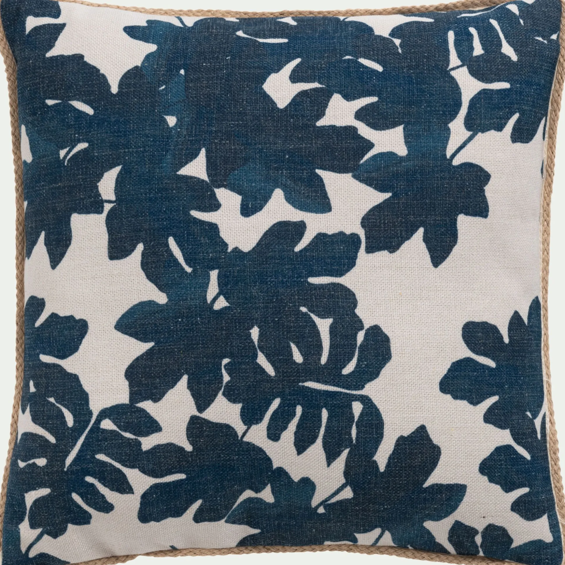 Coussin d'extérieur à motif feuilles de figuier 45x45cm - bleu