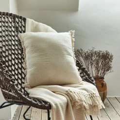 Coussin effet froissé en coton 45x45cm - beige