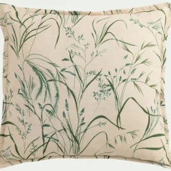 Coussin en coton à motif végétal finition surpiqure 45x45cm - beige