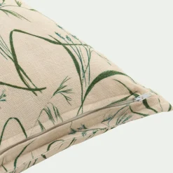 Coussin en coton à motif végétal finition surpiqure 45x45cm - beige