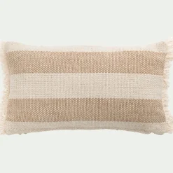 Coussin en coton et jute à rayures finition franges 30x50cm - blanc