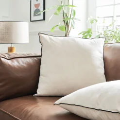 Coussin en coton finition point bourdon 45x45cm - beige