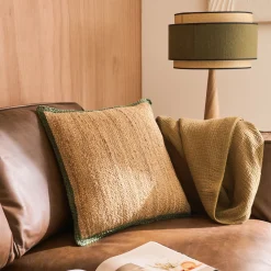 coussin en jute avec finition liseré 45x45cm - naturel