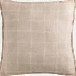 Coussin en lin lavé à carreaux 45x45cm - beige