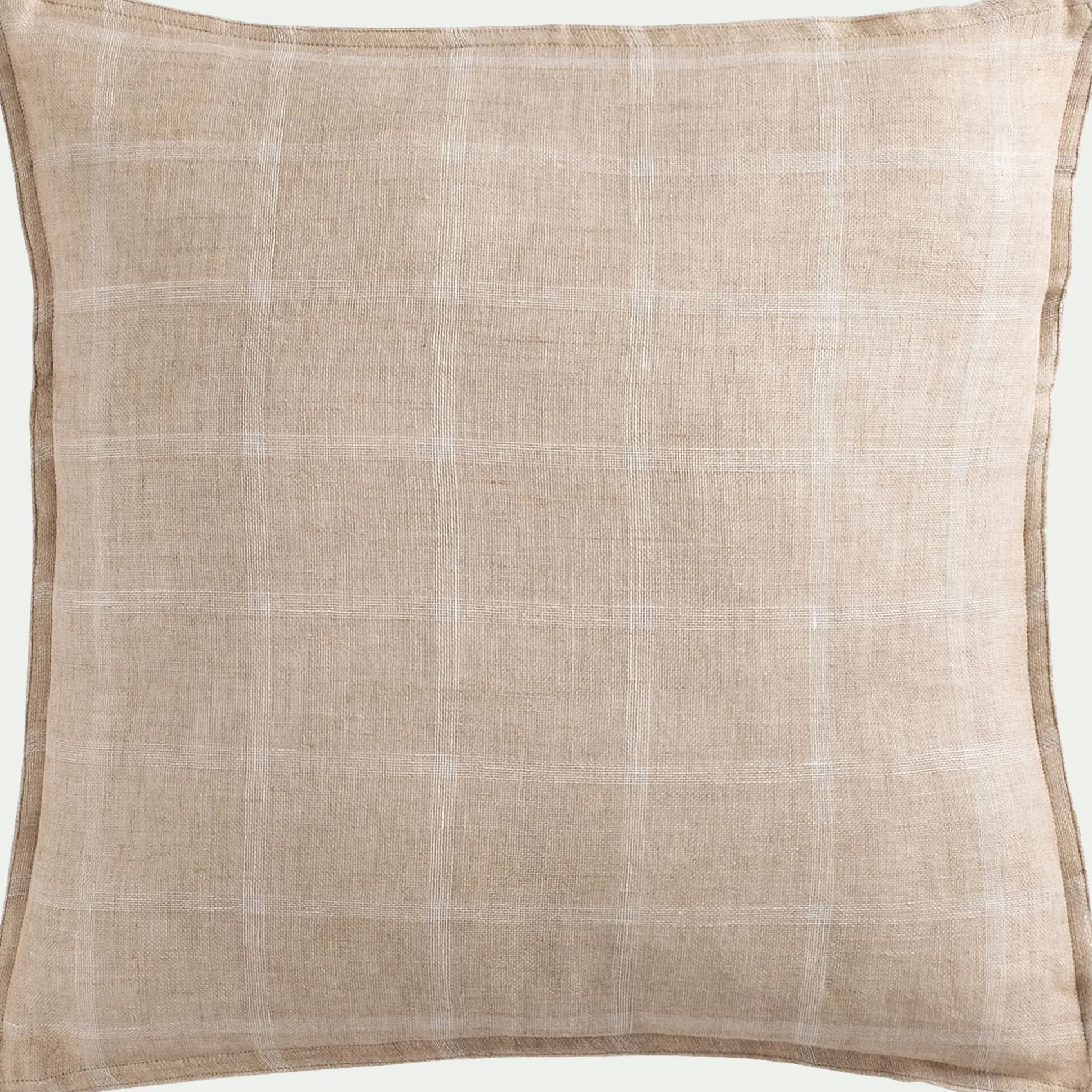 Coussin en lin lavé à carreaux 45x45cm - beige