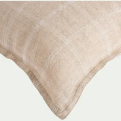 Coussin en lin lavé à carreaux 45x45cm - beige