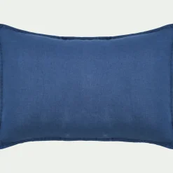 Coussin en lin lavé finition surpiqure 40x60cm - bleu