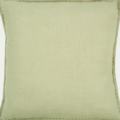 Coussin en lin lavé finition surpiqure 45x45cm - vert olivier