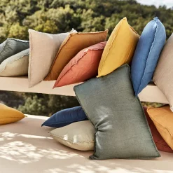 Coussin en lin lavé finition surpiqure 45x45cm - vert olivier