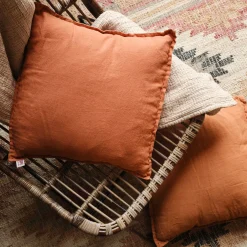 Coussin en lin lavé 45x45cm - brun rustrel