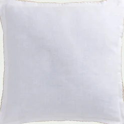 Coussin finition croquet en lin et coton 45x45cm - blanc