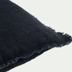 Coussin frangé en lin 50x70cm - bleu