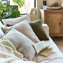 Coussin frangé en lin 45x45cm - naturel