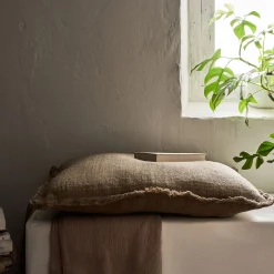 Coussin frangé en lin 50x70cm - naturel