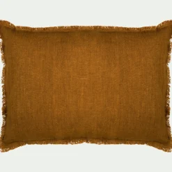 Coussin frangé en lin 50x70cm - brun alep