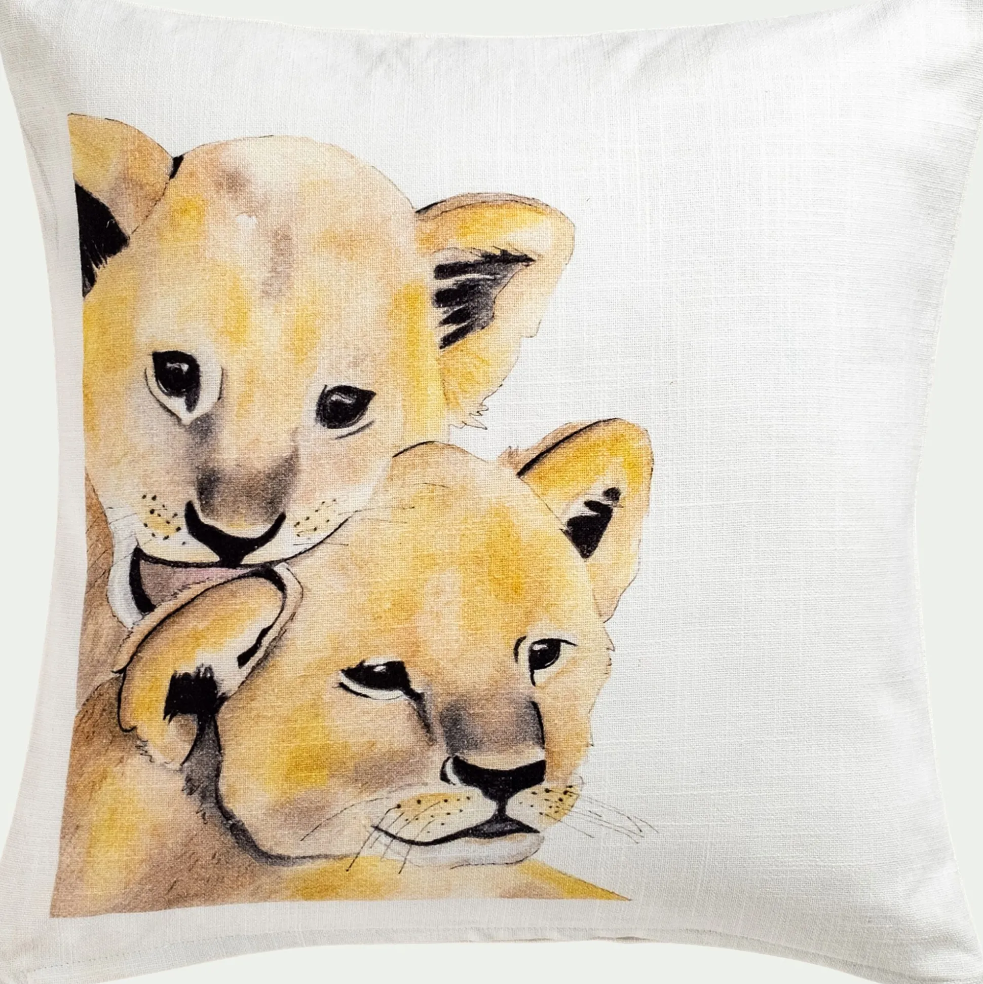Coussin motif lions en coton 45x45cm - jaune