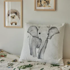 Coussin motif éléphant en coton 45x45cm - gris
