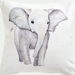 Coussin motif éléphant en coton 45x45cm - gris