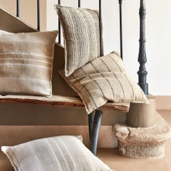 Coussin rayé en lin 45x45cm - vert