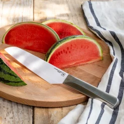 Couteau chef en céramique et manche en inox - gris métallisé