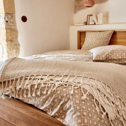 Couvre-lit en coton frangé 230x250cm - beige