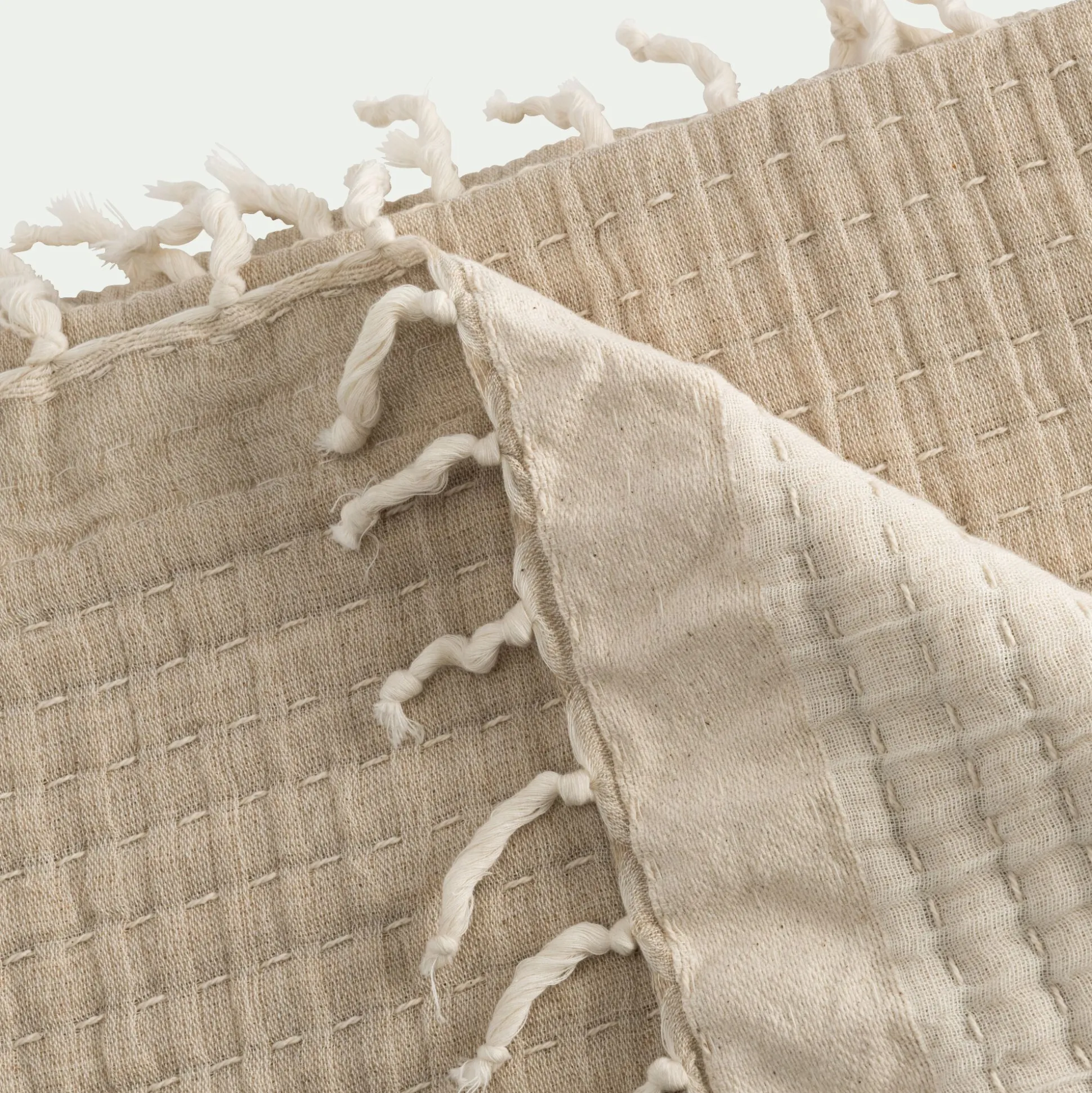 Couvre-lit en coton frangé 230x250cm - beige