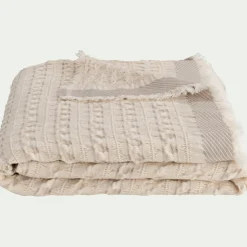 Couvre-lit en coton 130x170cm points fantaisies - blanc écru