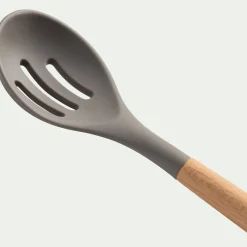 Cuillère ajourée en bois et silicone - brun terre ombre