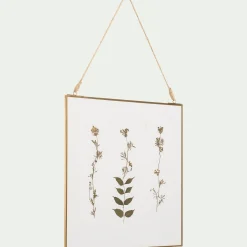 Décoration murale carrée avec fleurs séchés en verre - doré
