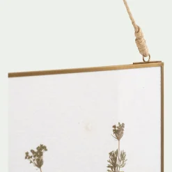 Décoration murale carrée avec fleurs séchés en verre - doré