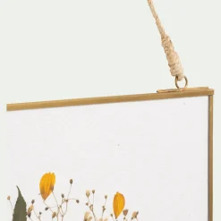 Décoration murale rectangulaire avec fleurs séchés en verre - doré