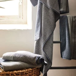 Drap de bain bouclette jacquard en coton - bleu 100x150cm