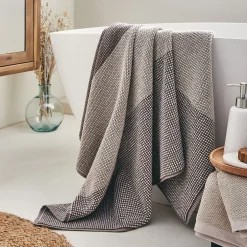 Drap de bain bouclette jacquard en coton - beige alpilles 100x150cm