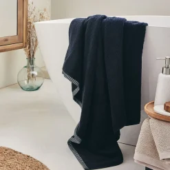 Drap de bain brodé en coton - noir 100x150cm