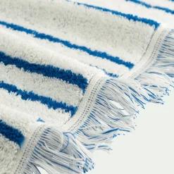 Drap de bain en coton à rayures 100x150cm - bleu