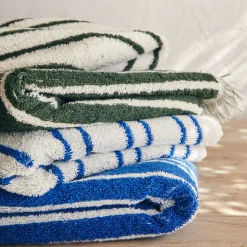 Drap de bain en coton à rayures 100x150cm - bleu