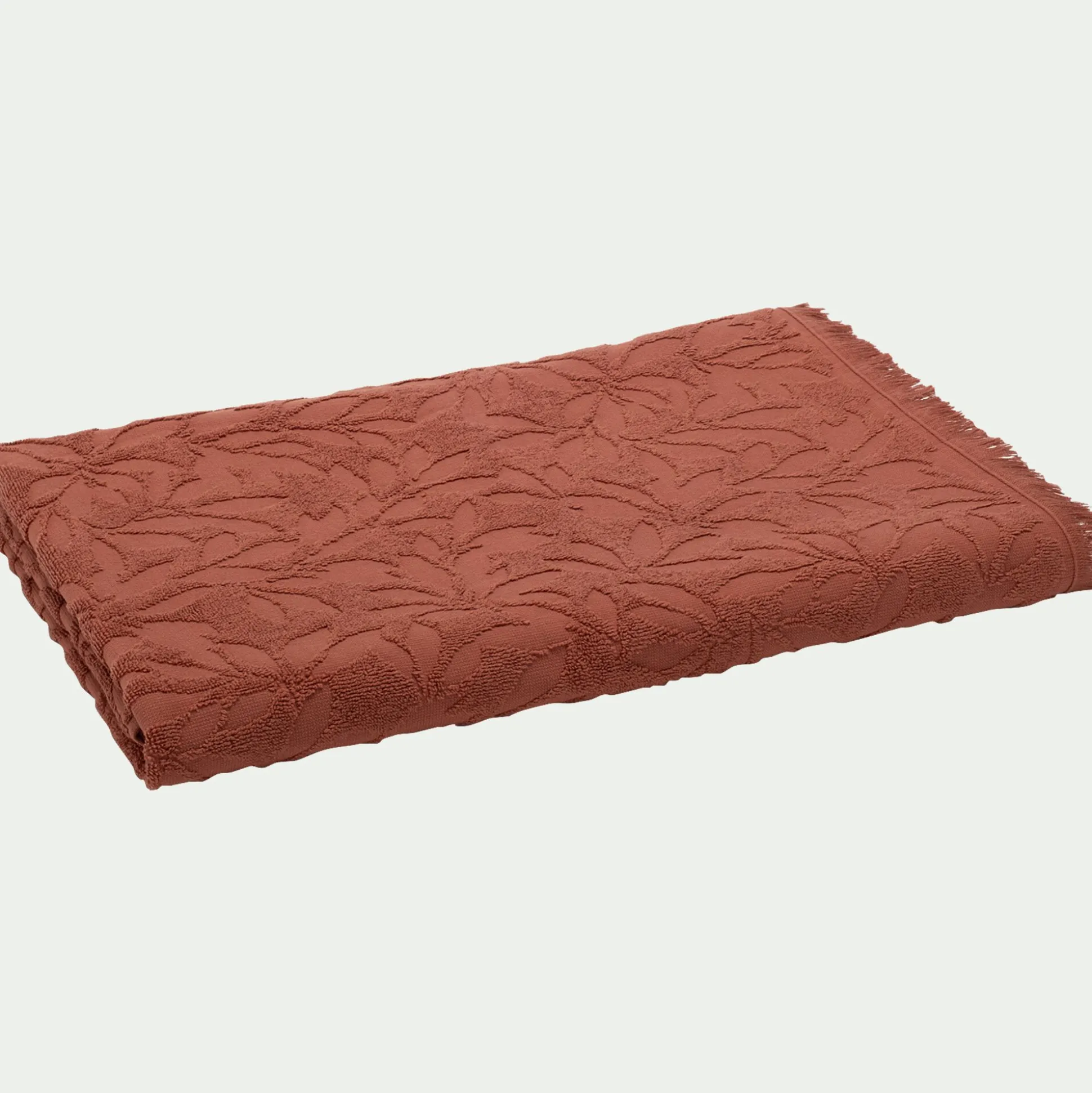 Drap de bain en coton motif floral 100x150cm - rouge terracotta