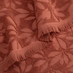 Drap de bain en coton motif floral 100x150cm - rouge terracotta