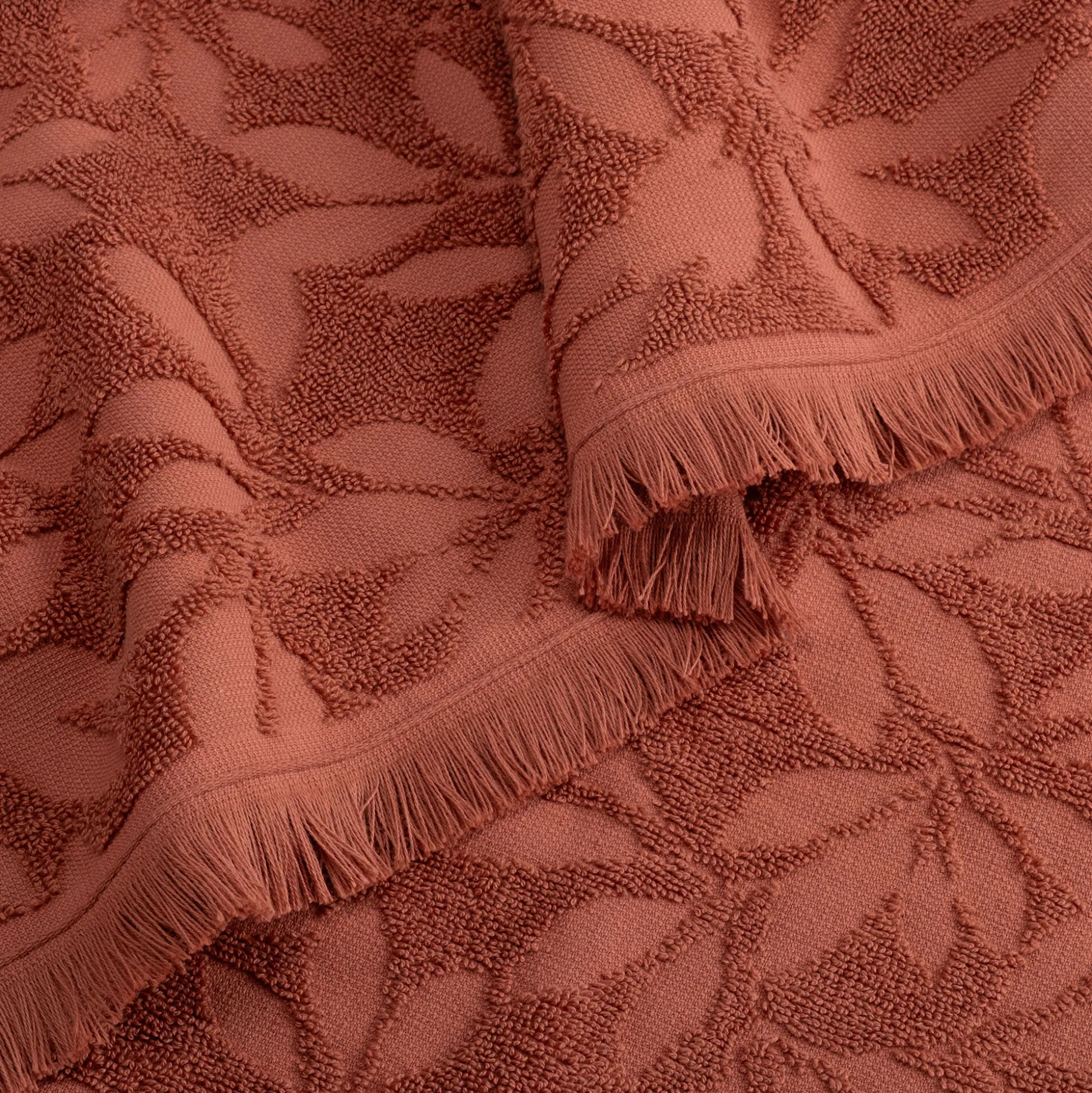 Drap de bain en coton motif floral 100x150cm - rouge terracotta