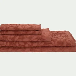Drap de bain en coton motif floral 100x150cm - rouge terracotta
