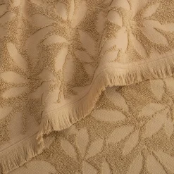 Drap de bain en coton motif floral 100x150cm - beige sable