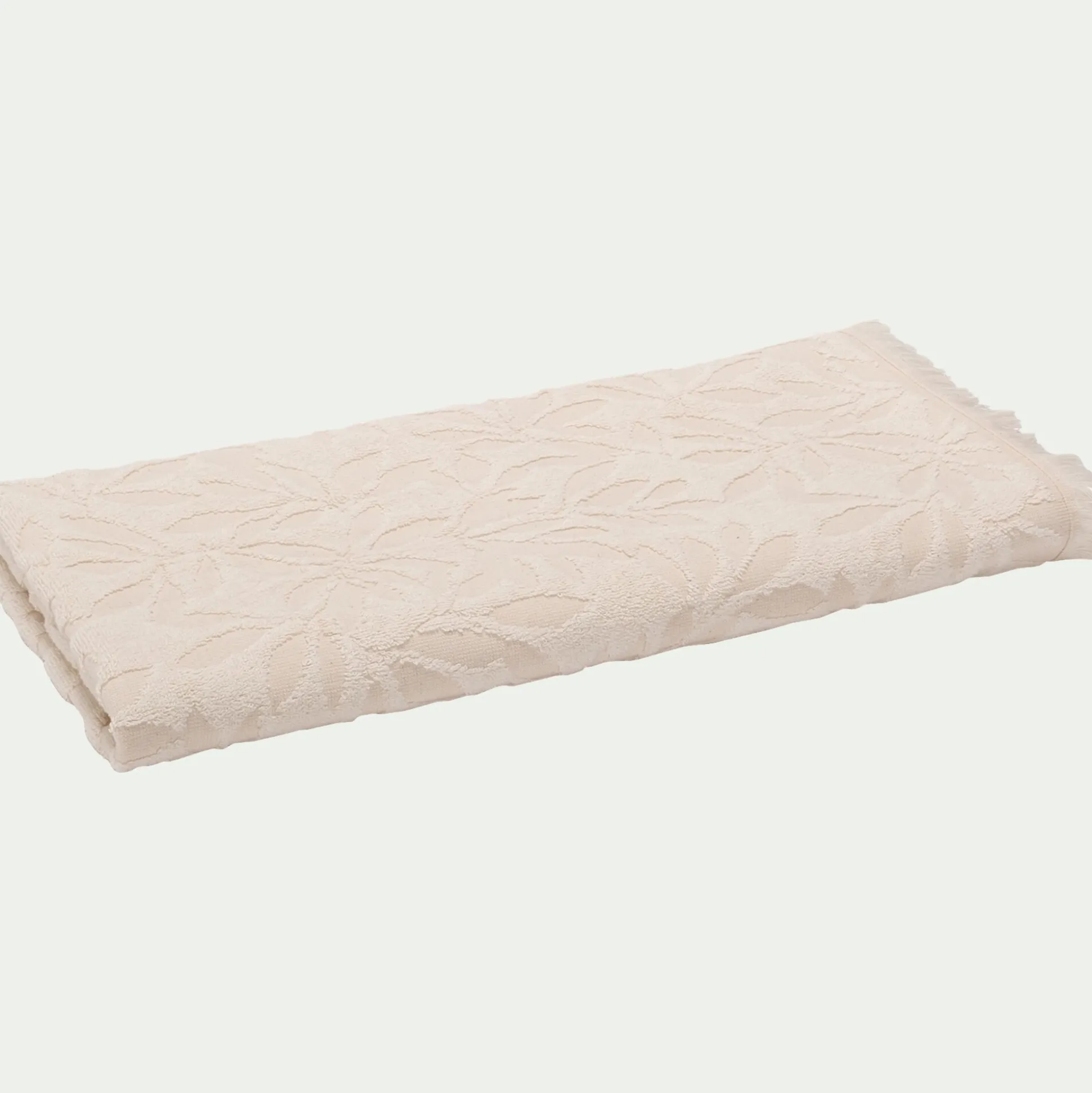 Drap de douche en coton motif floral 70x140cm - blanc écru