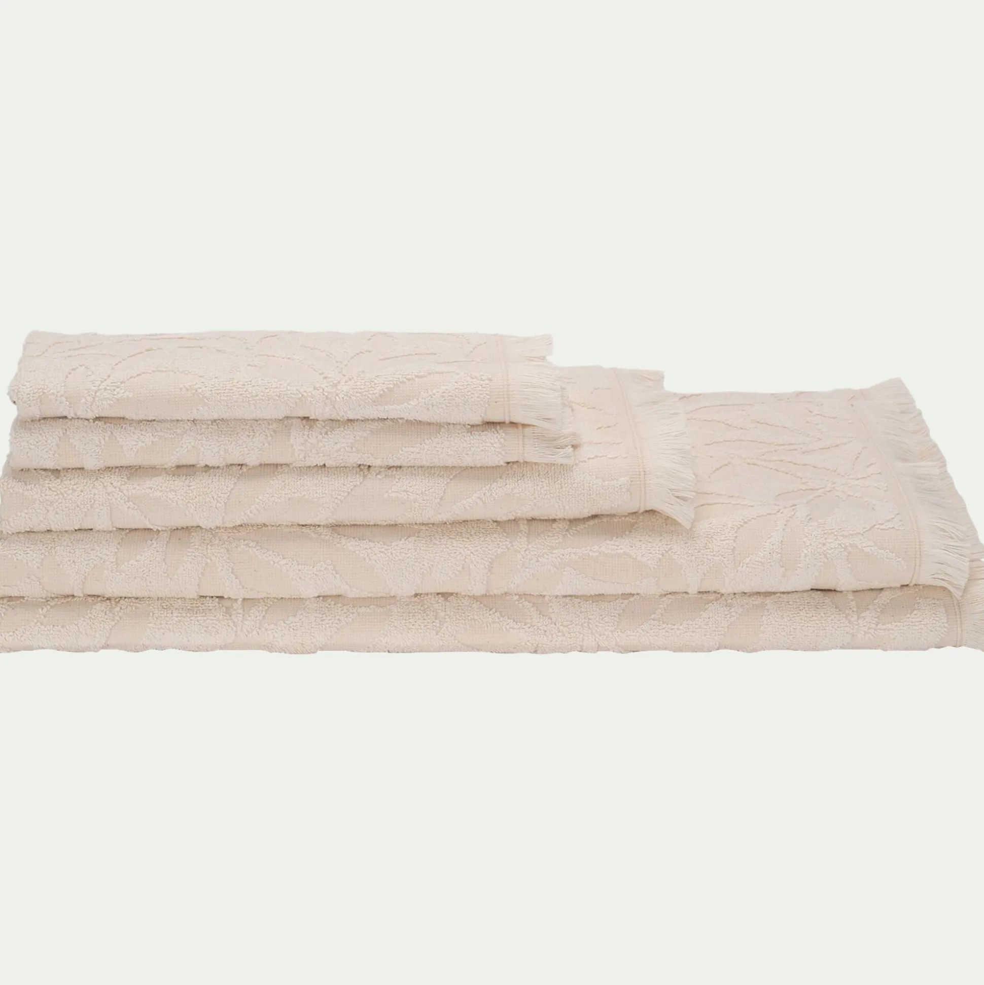 Drap de douche en coton motif floral 70x140cm - blanc écru