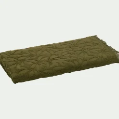 Drap de douche en coton motif floral 70x140cm - vert mousse