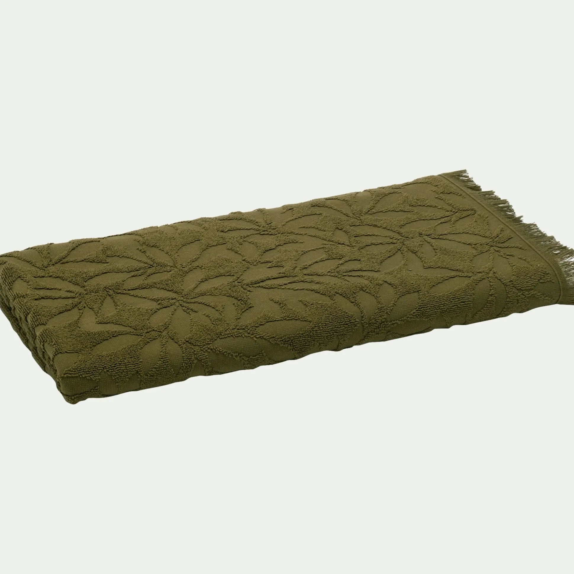 Drap de douche en coton motif floral 70x140cm - vert mousse