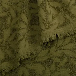 Drap de douche en coton motif floral 70x140cm - vert mousse
