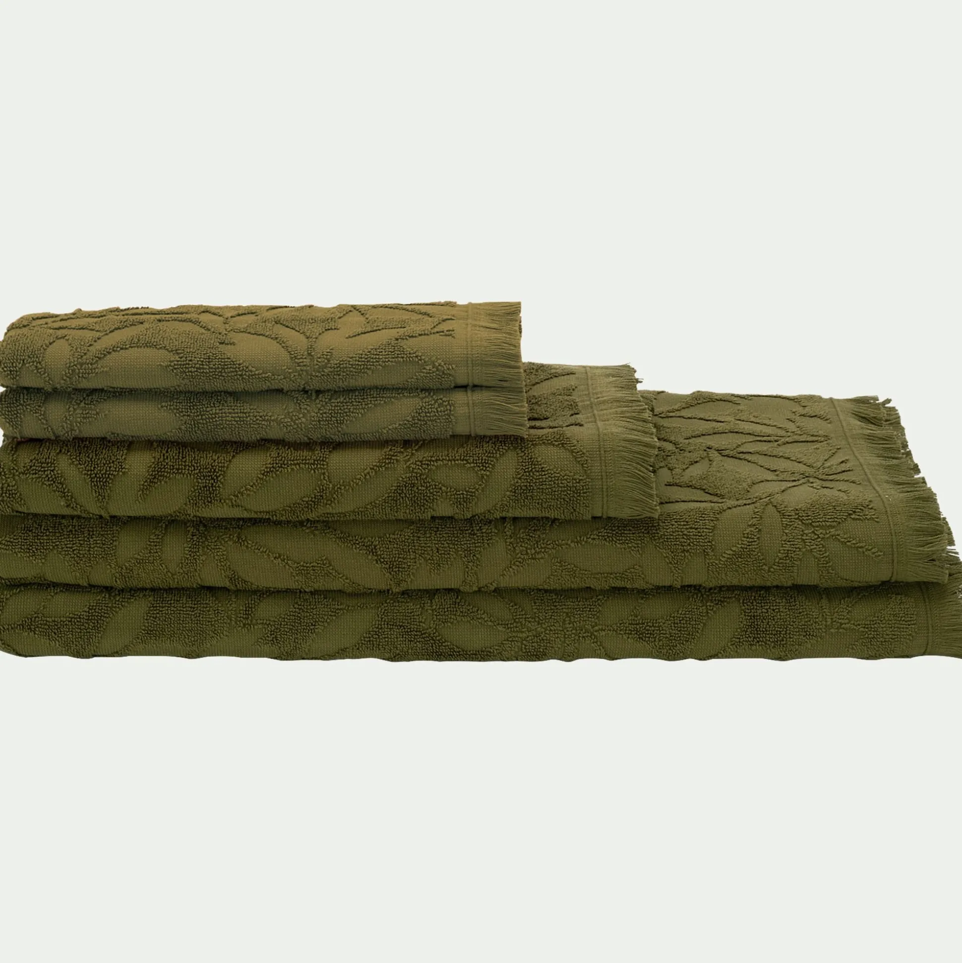 Drap de douche en coton motif floral 70x140cm - vert mousse