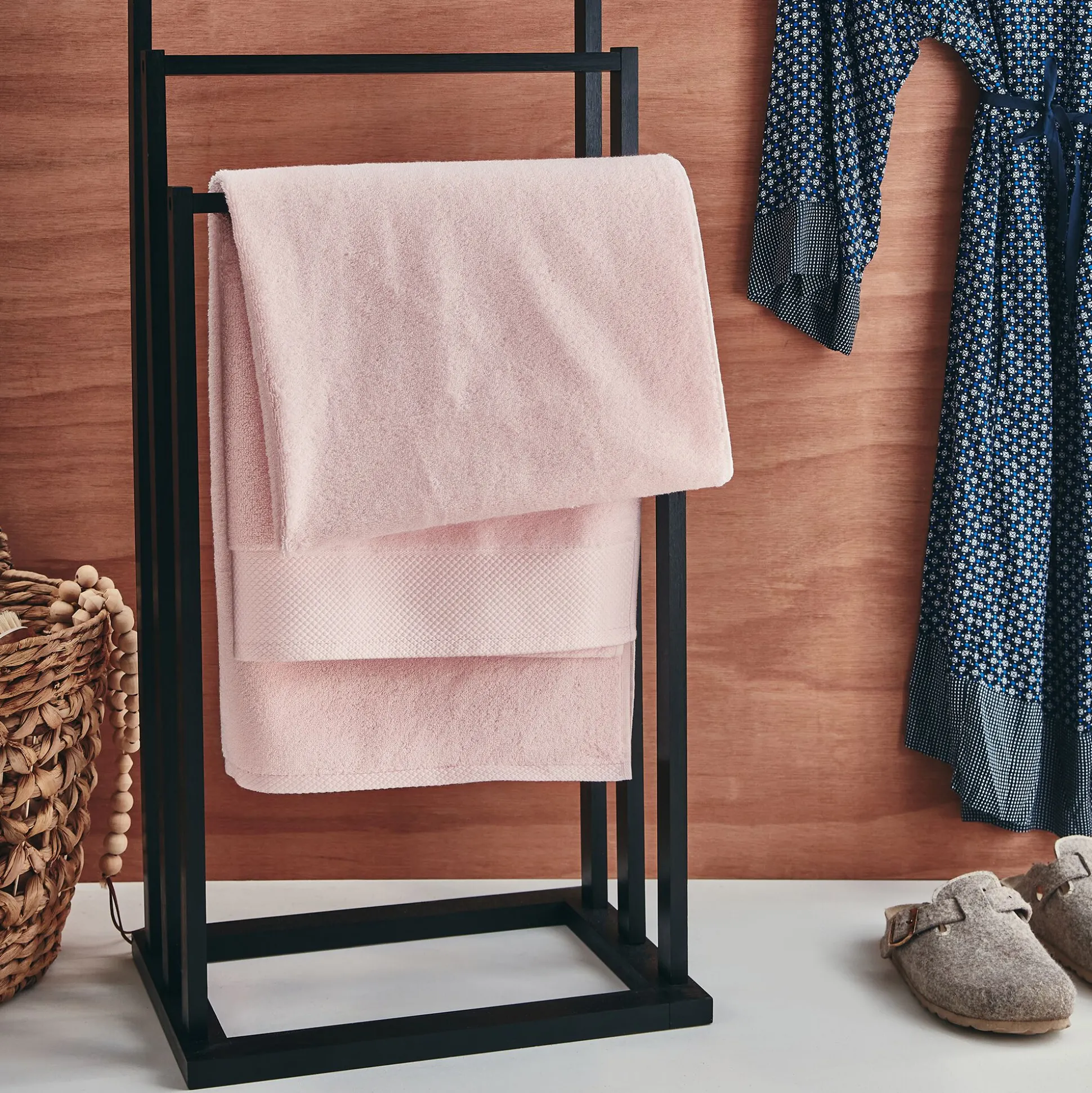 Drap de douche en coton peigné - rose simos 70x140cm