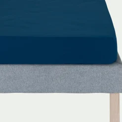Drap housse en coton bio 90x200cm b30cm - bleu abysse